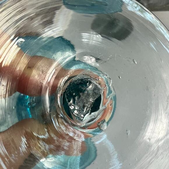 Hand blown Margarita Glasses Set of 3 6.5" Tall Aqua Blue Swirl Unmarked - Picture 6 of 9